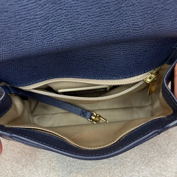 Tumi Navy Blue Pebbled Leather Mini Top Handle Crossbody Bag - Picture 5 of 10